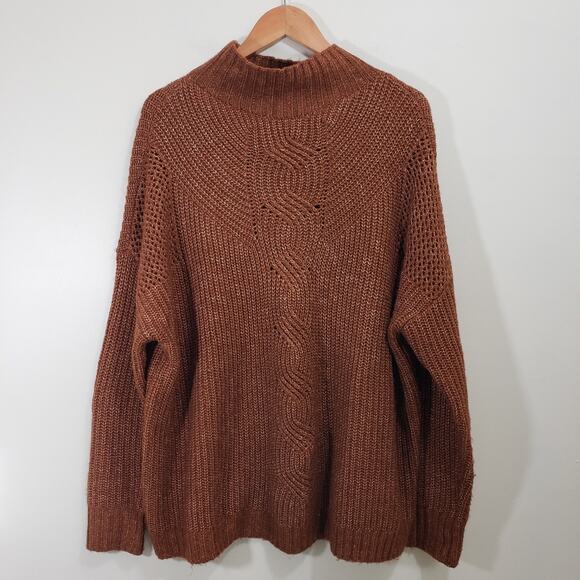 Maurices oversized open knit long sleeve mock turtleneck sweater woman's size L - Picture 1 of 9